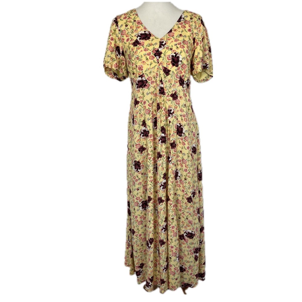 Mason & Belle Floral Babydoll Maxi Dress Size L Cutout Back Cottage 90s Prairie